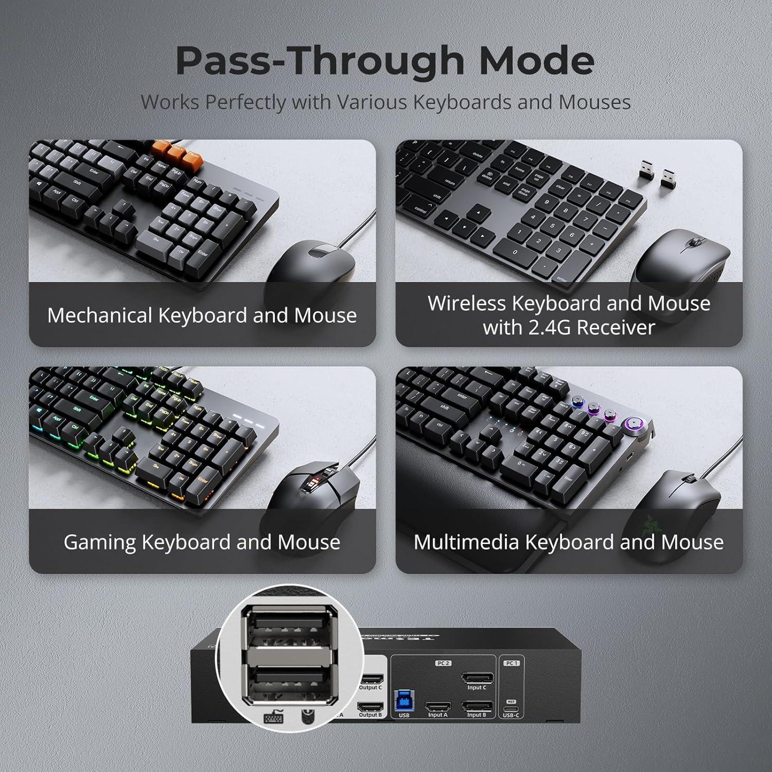 Interruptor KVM TESmart 3 Monitores 4K USB-C 60Hz