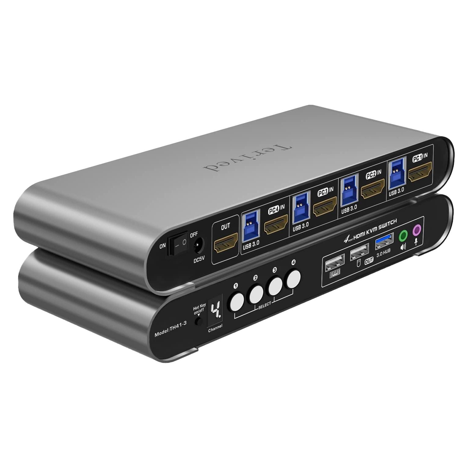 Interruptor KVM Terived 4 Puertos HDMI 4K con Audio y USB 3.0