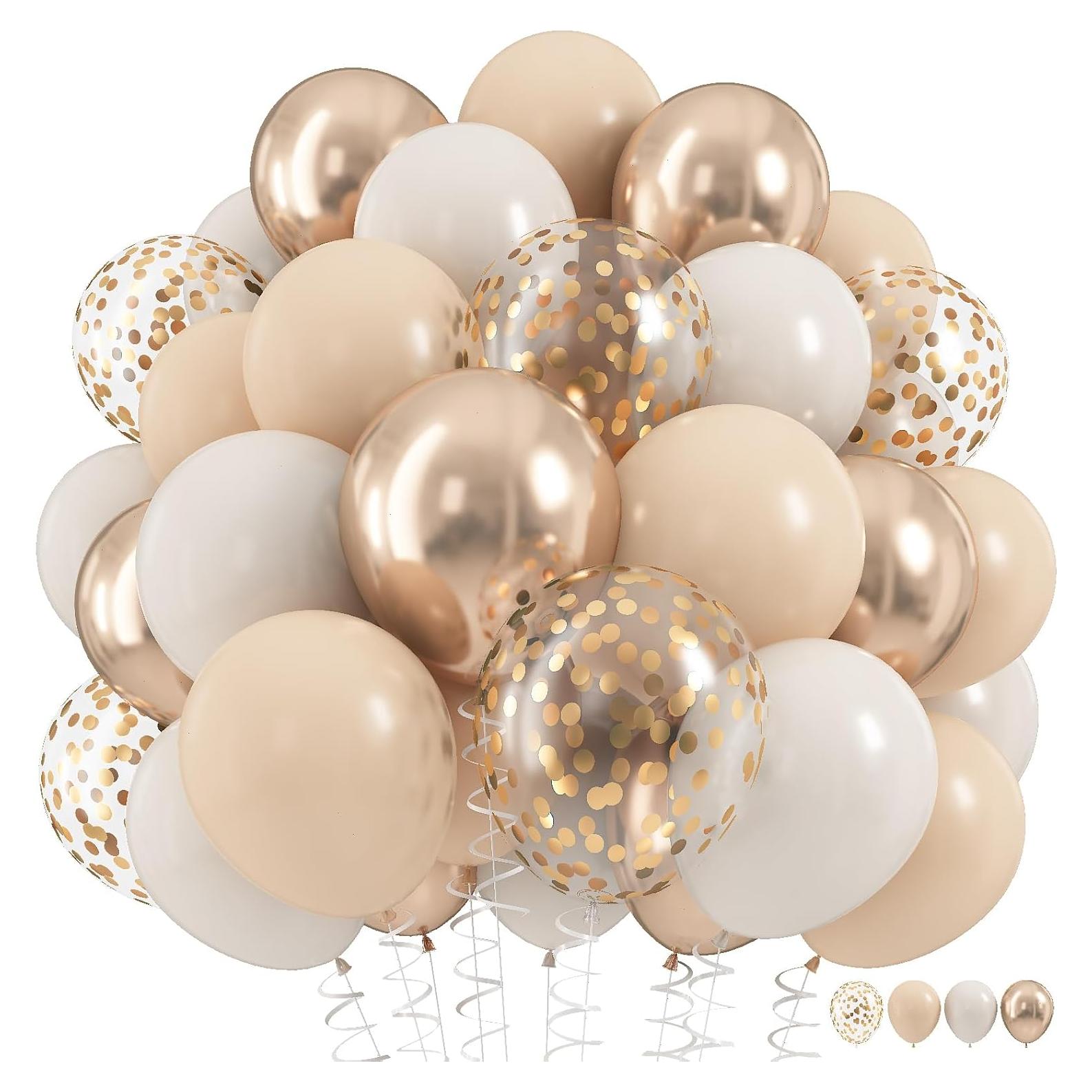 Juego de Globos Beige y Dorado Champán 60 Pcs 30 cm