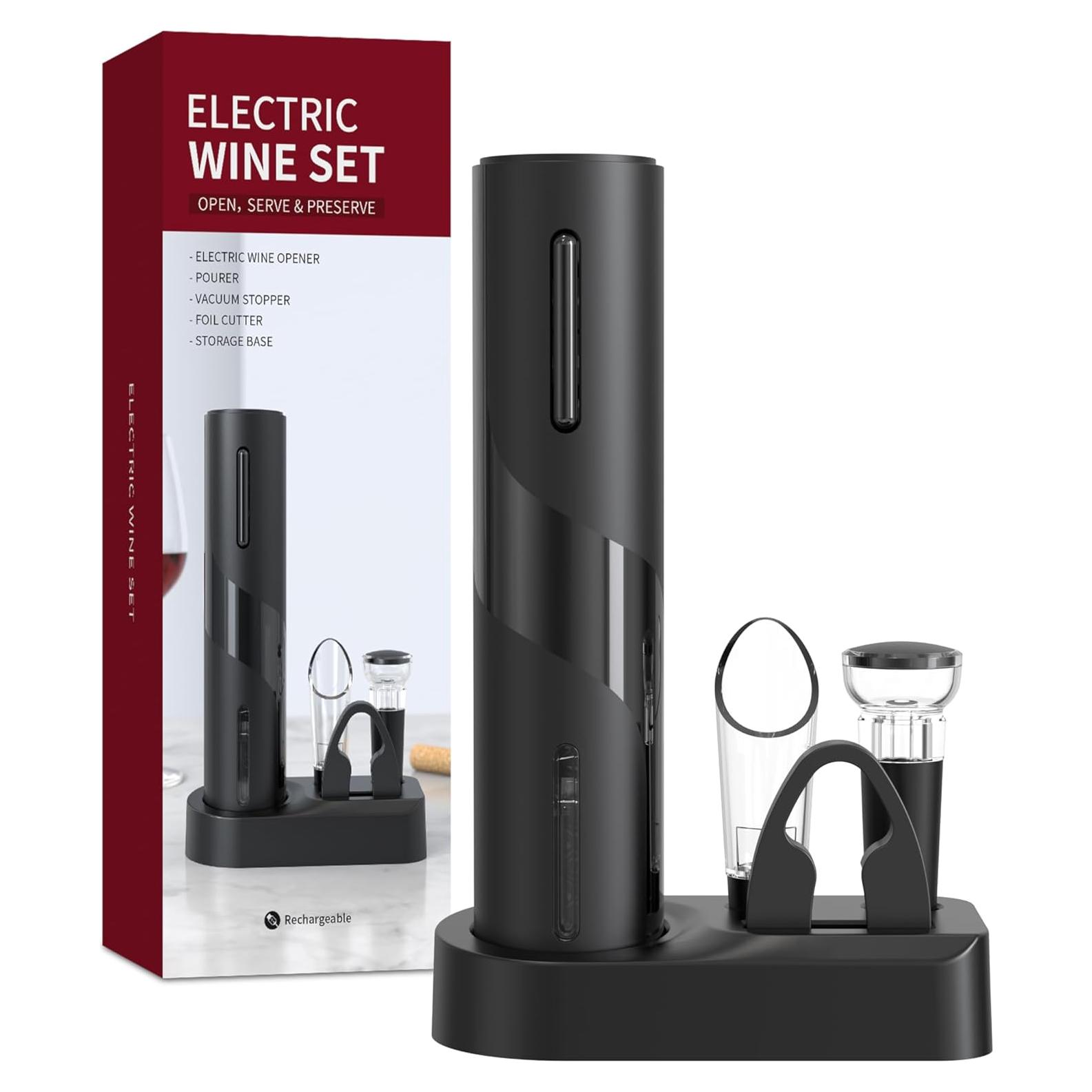 Abrebotellas Eléctrico Abuzhen Negro con Cortador y Aerador