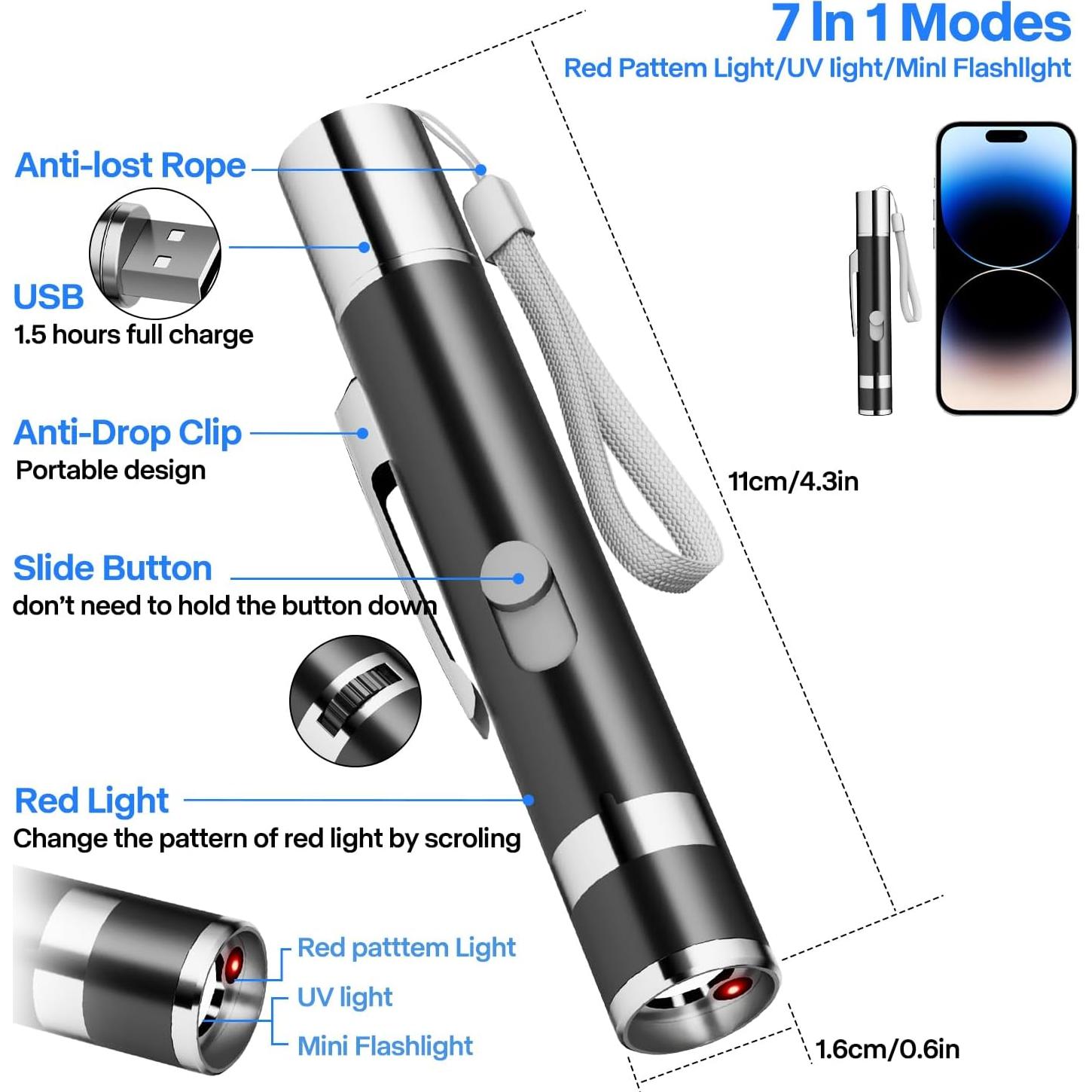 Puntero Interactivo para Gatos Waputne USB Recargable 7 Patrones