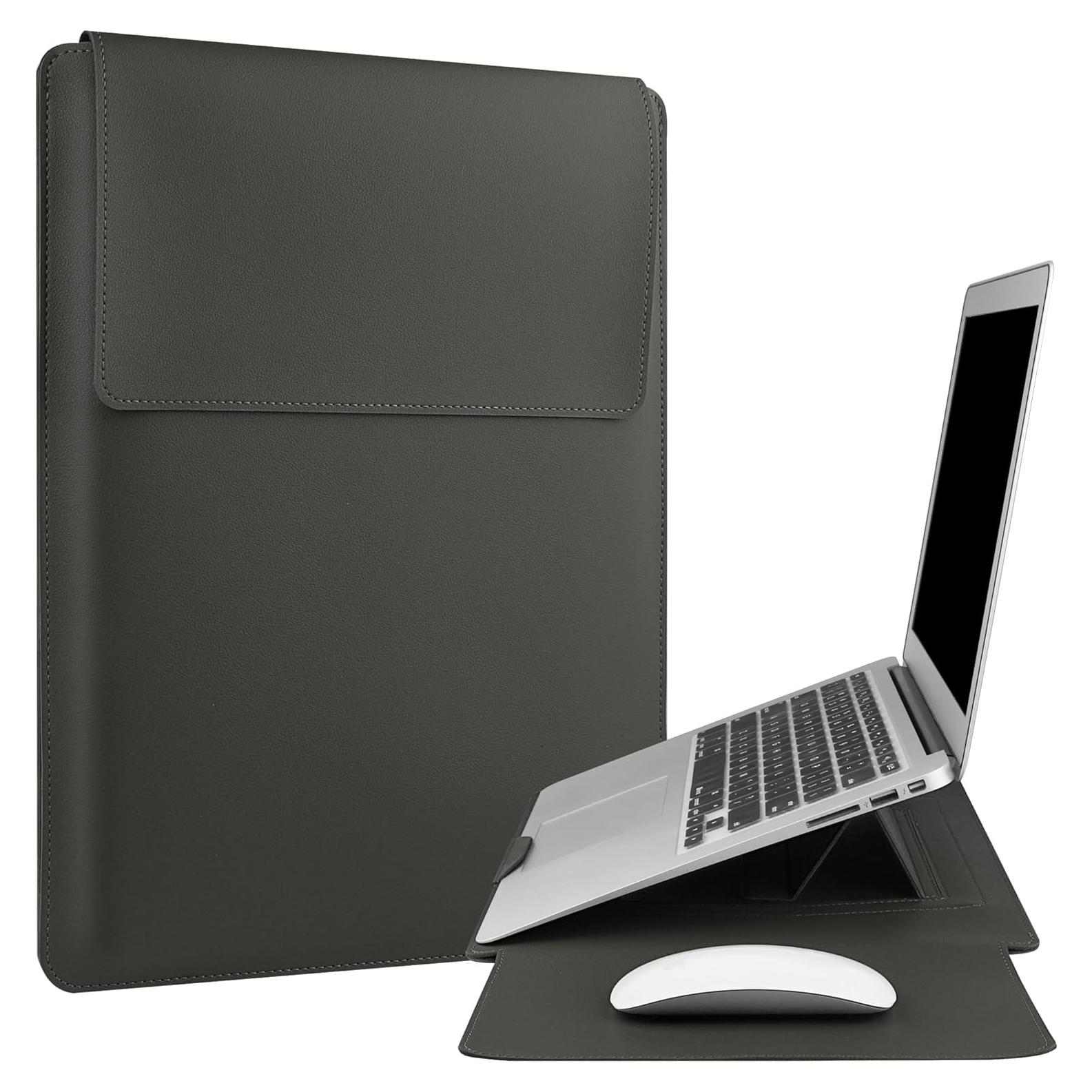 Funda de cuero gris para laptop 13-14" HoYiXi con soporte