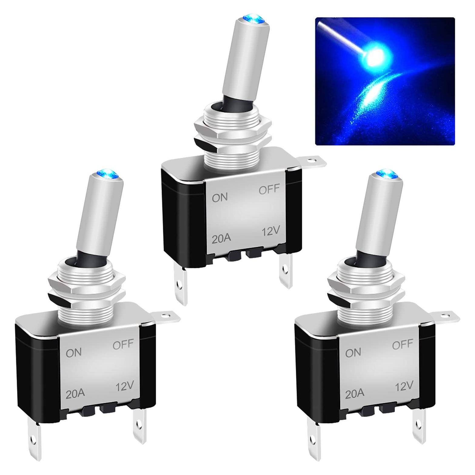 Interruptor de Palanca Iluminado Twidec 12V 20A Azul 3Pcs