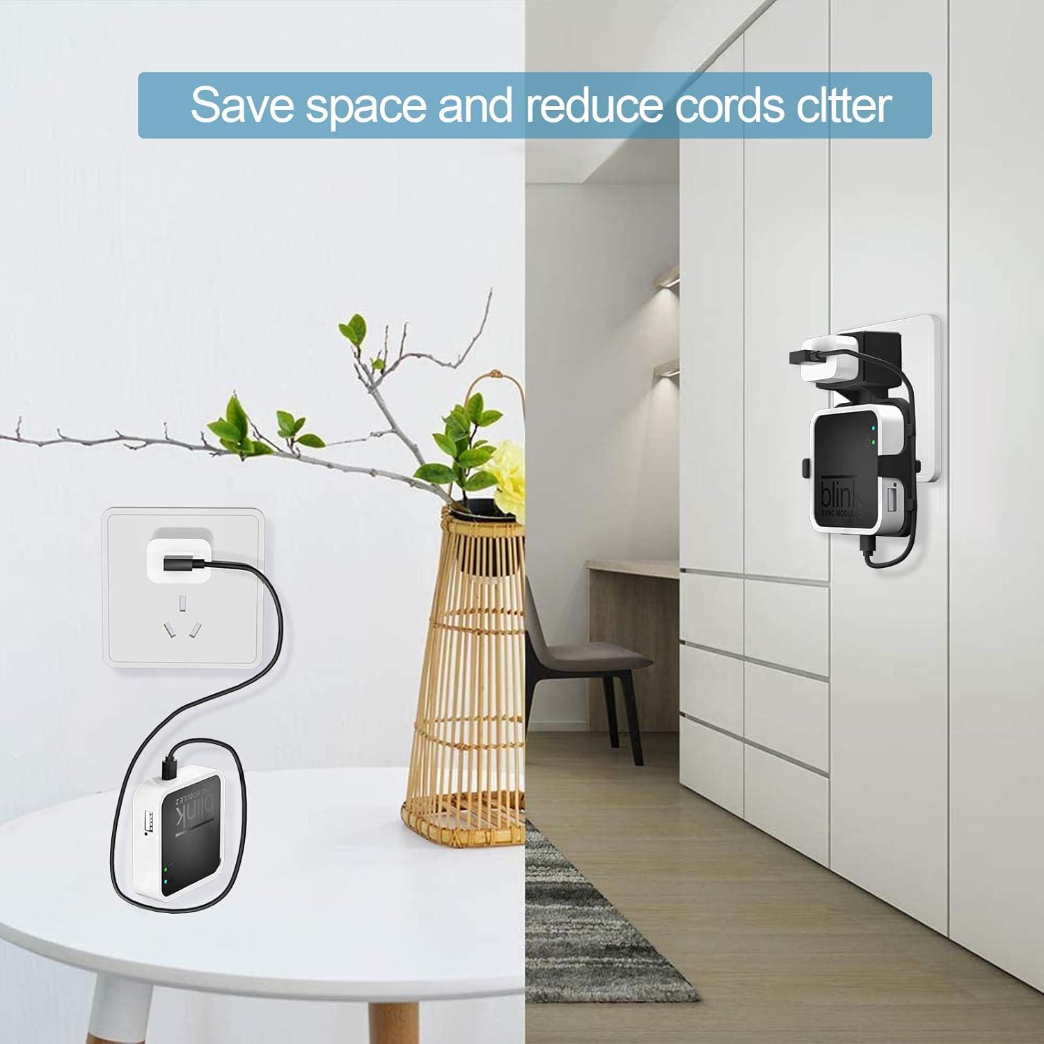 Outlet Wall Mount for Blink Sync Module 2,Simple Mount Bracket Holder for All-New Blink Outdoor and All-New Blink Indoor Home Security Camera with Easy Mount Short Cable（1Pack,Black）