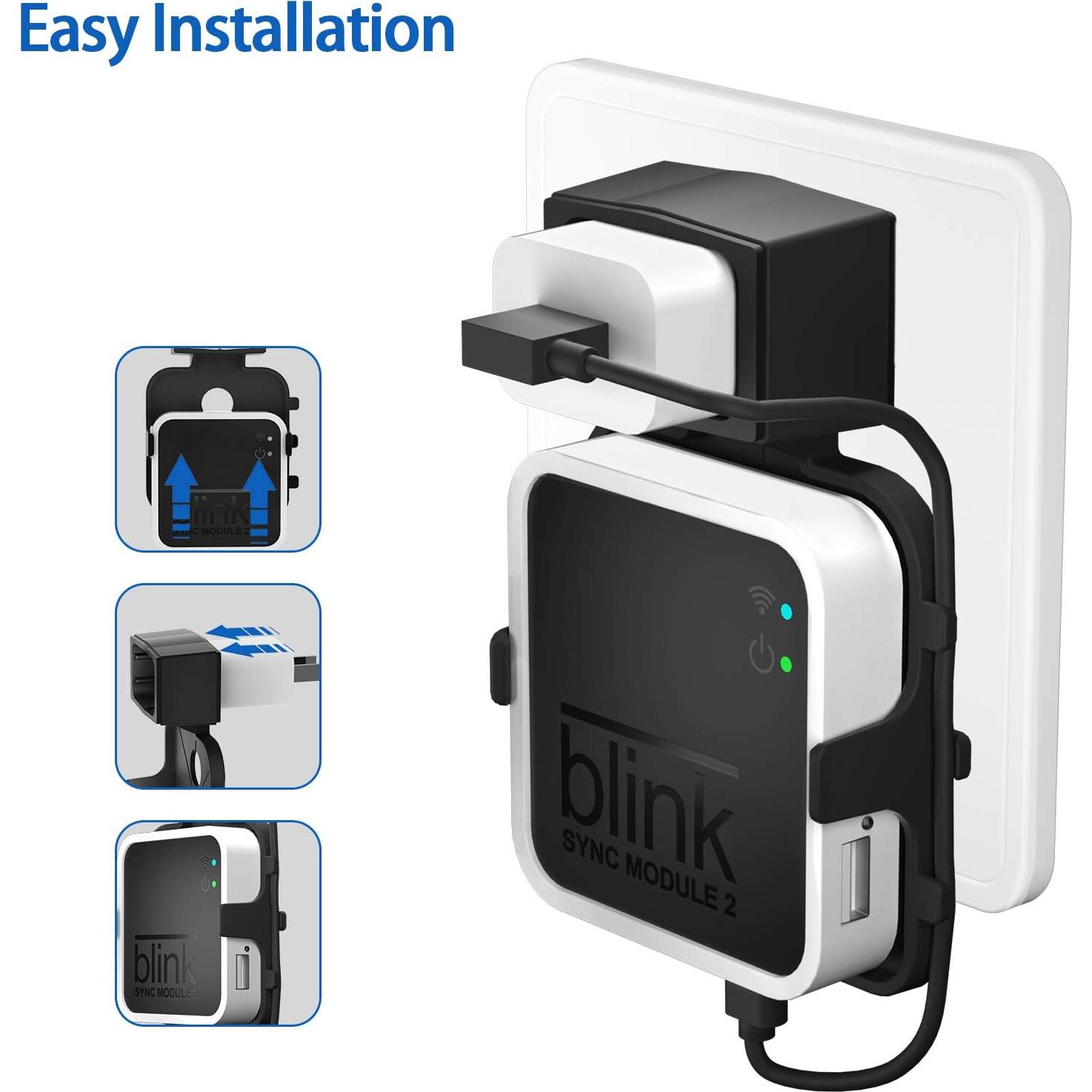 Outlet Wall Mount for Blink Sync Module 2,Simple Mount Bracket Holder for All-New Blink Outdoor and All-New Blink Indoor Home Security Camera with Easy Mount Short Cable（1Pack,Black）