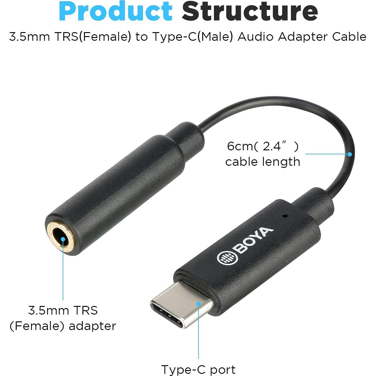 Adaptador USB-C a 3.5mm BOYA BY-K4 Bañado en Oro