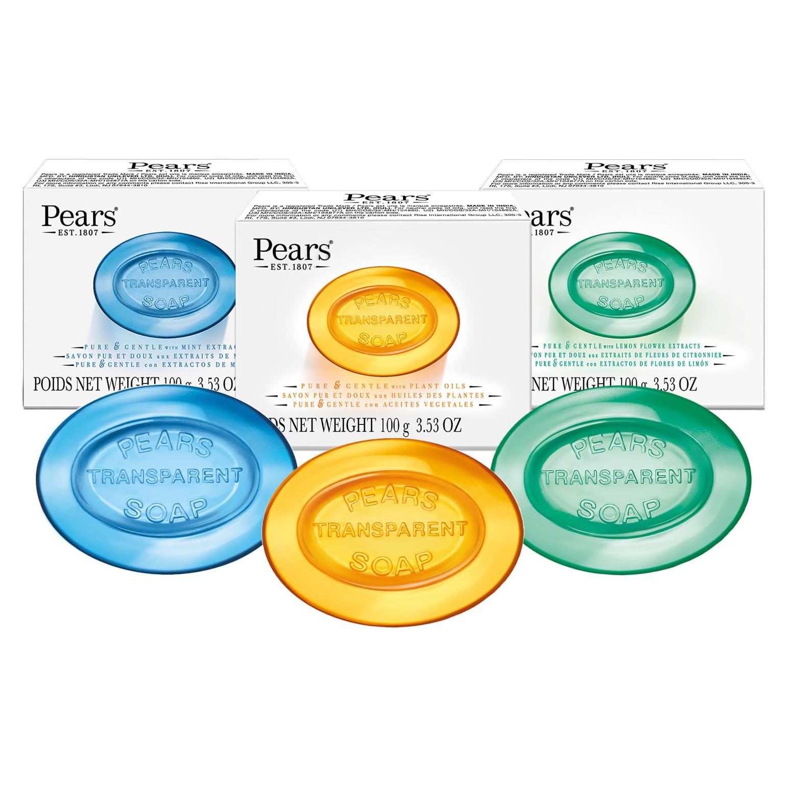 Jabón de Glicerina Pears 3-Pack - Ámbar, Azul y Verde 100g
