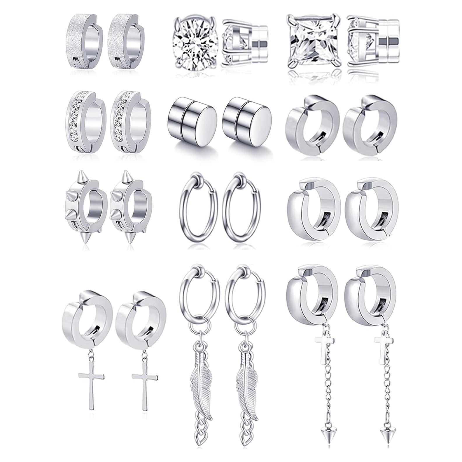 12 Pares Pendientes Magnéticos Acero Inoxidable Ofeiyaa