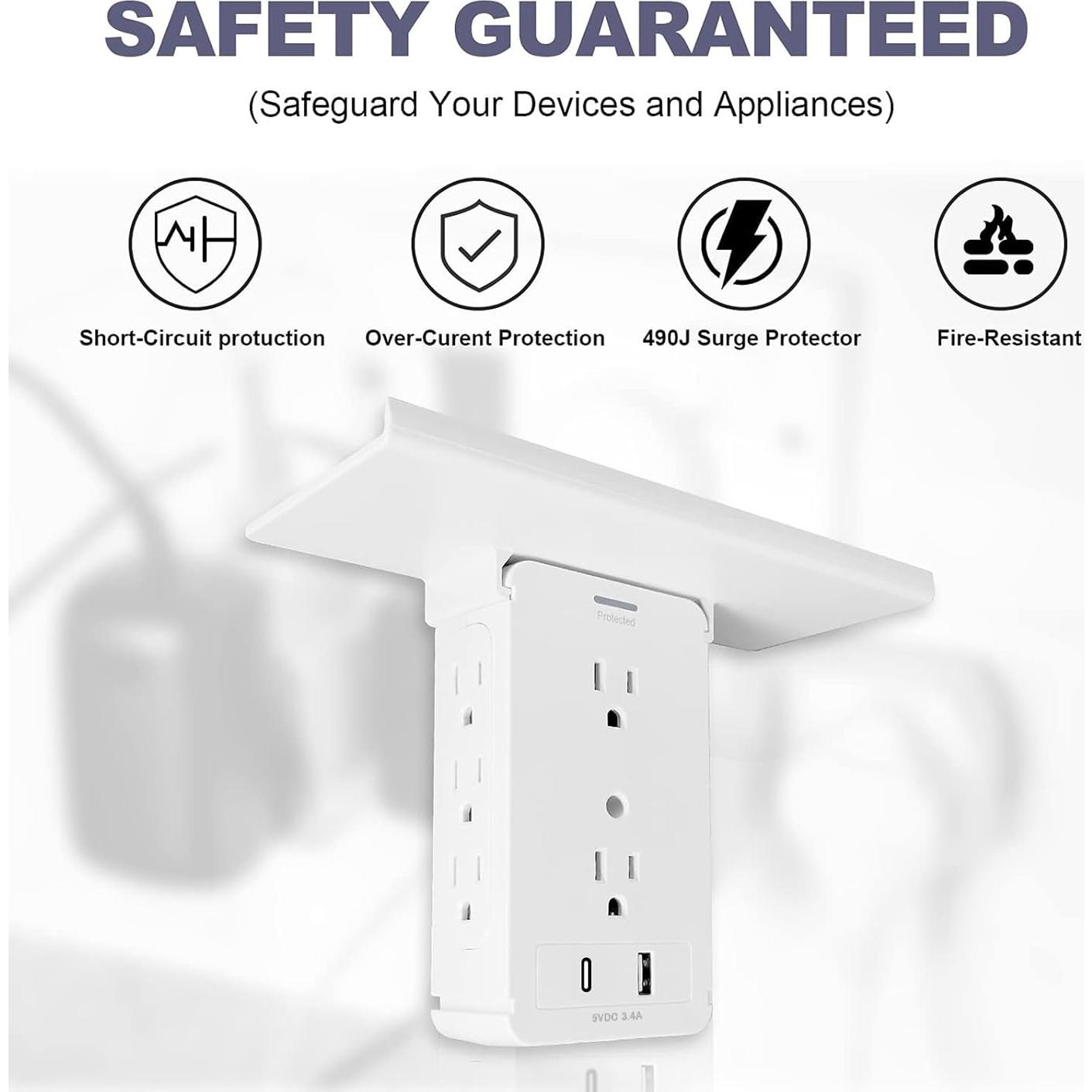 Extensor de Enchufe BOLTGY 8 Tomas con USB-A y USB-C Blanco