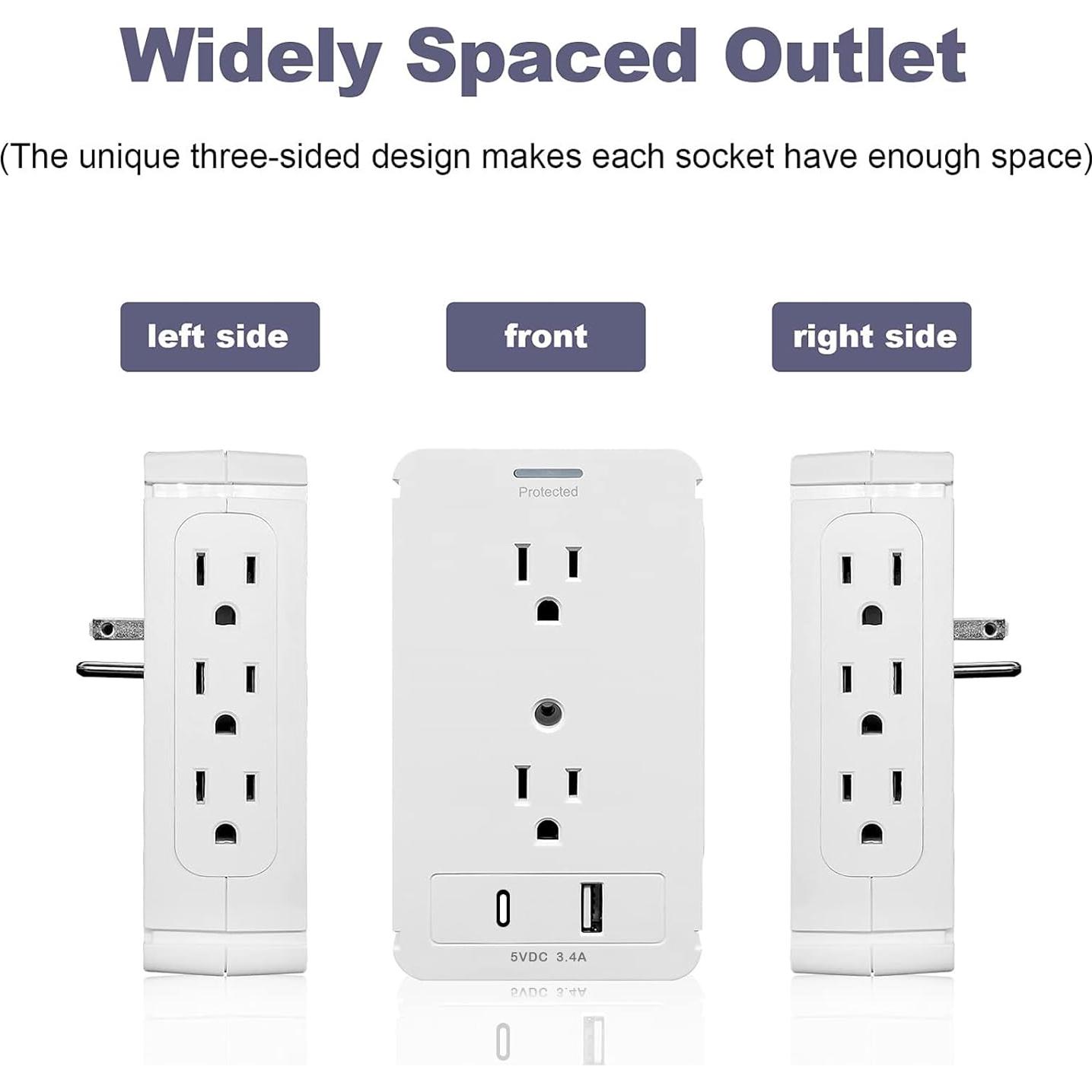 Extensor de Enchufe BOLTGY 8 Tomas con USB-A y USB-C Blanco