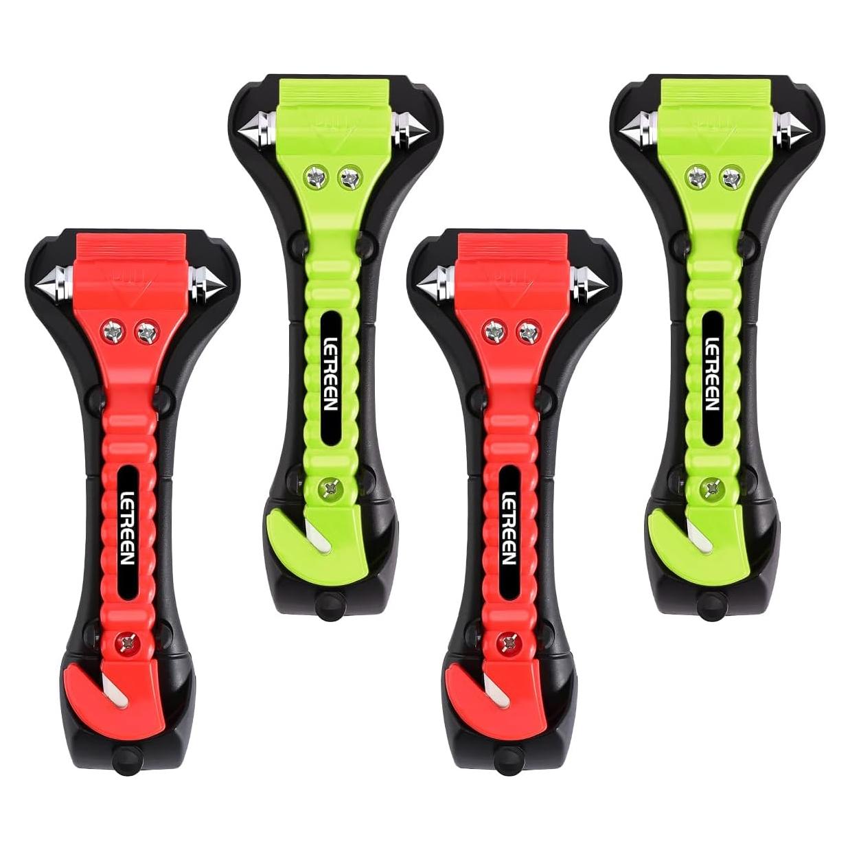 4 Martillos de Seguridad LETREEN 2 en 1 para Coche - Cortador y Rompedor de Ventanas