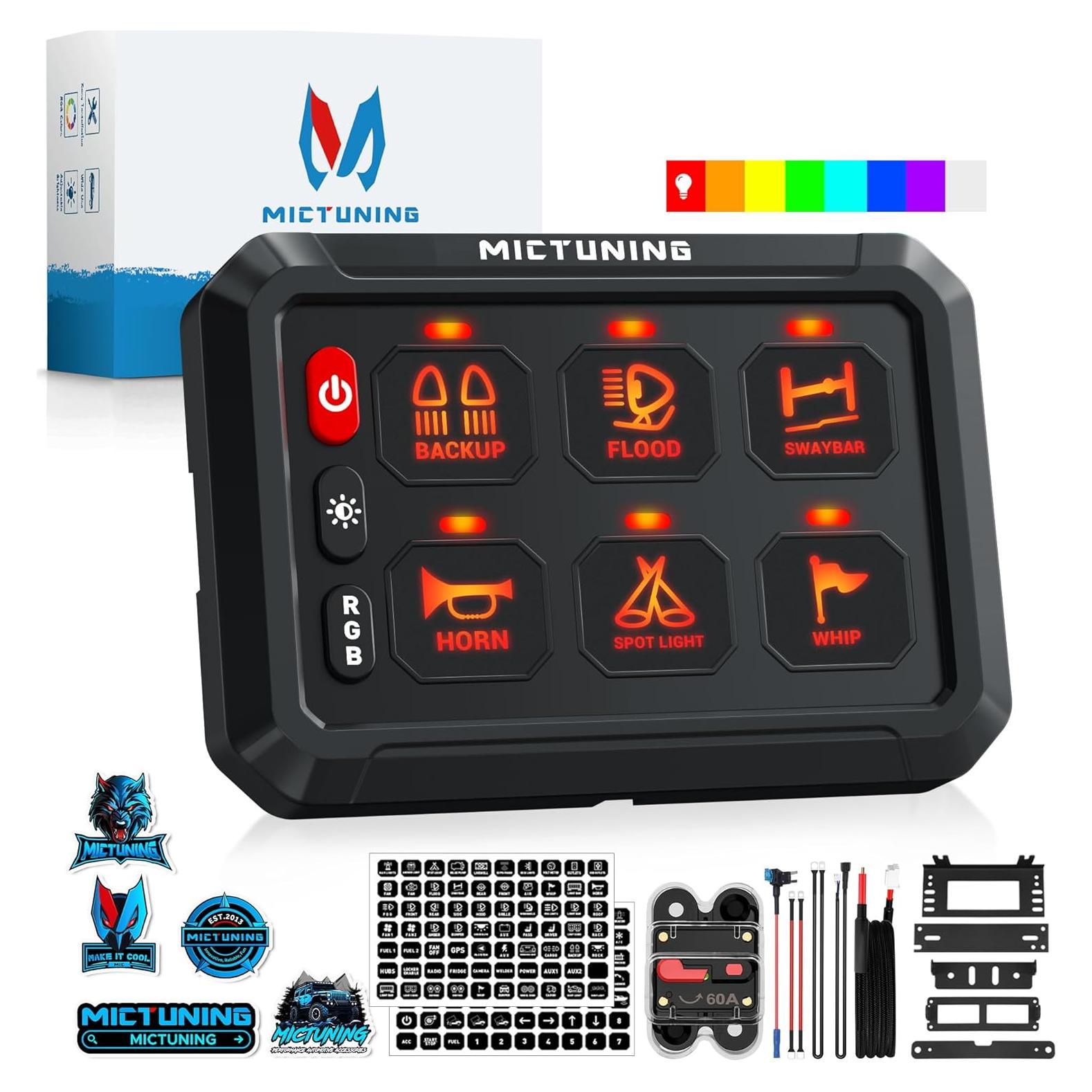 Panel de Interruptores MICTUNING RGB 6 Gang 12V con Retroiluminación