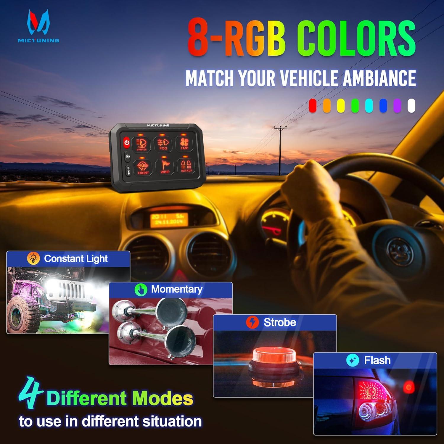 Panel de Interruptores MICTUNING RGB 6 Gang 12V con Retroiluminación