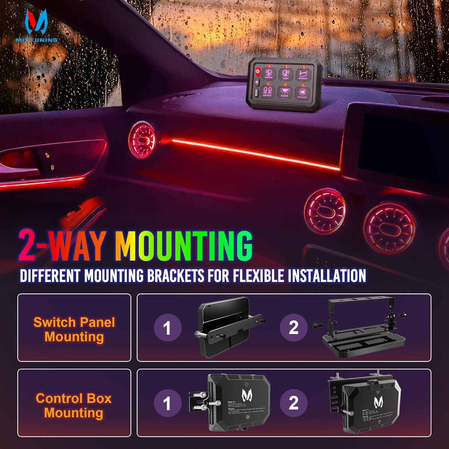 Panel de Interruptores MICTUNING RGB 6 Gang 12V con Retroiluminación