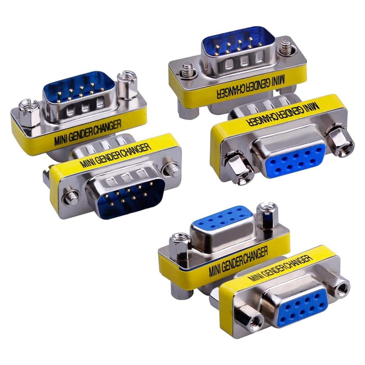 Paquete de 6 adaptadores RS232 DB9 hembra-macho-macho