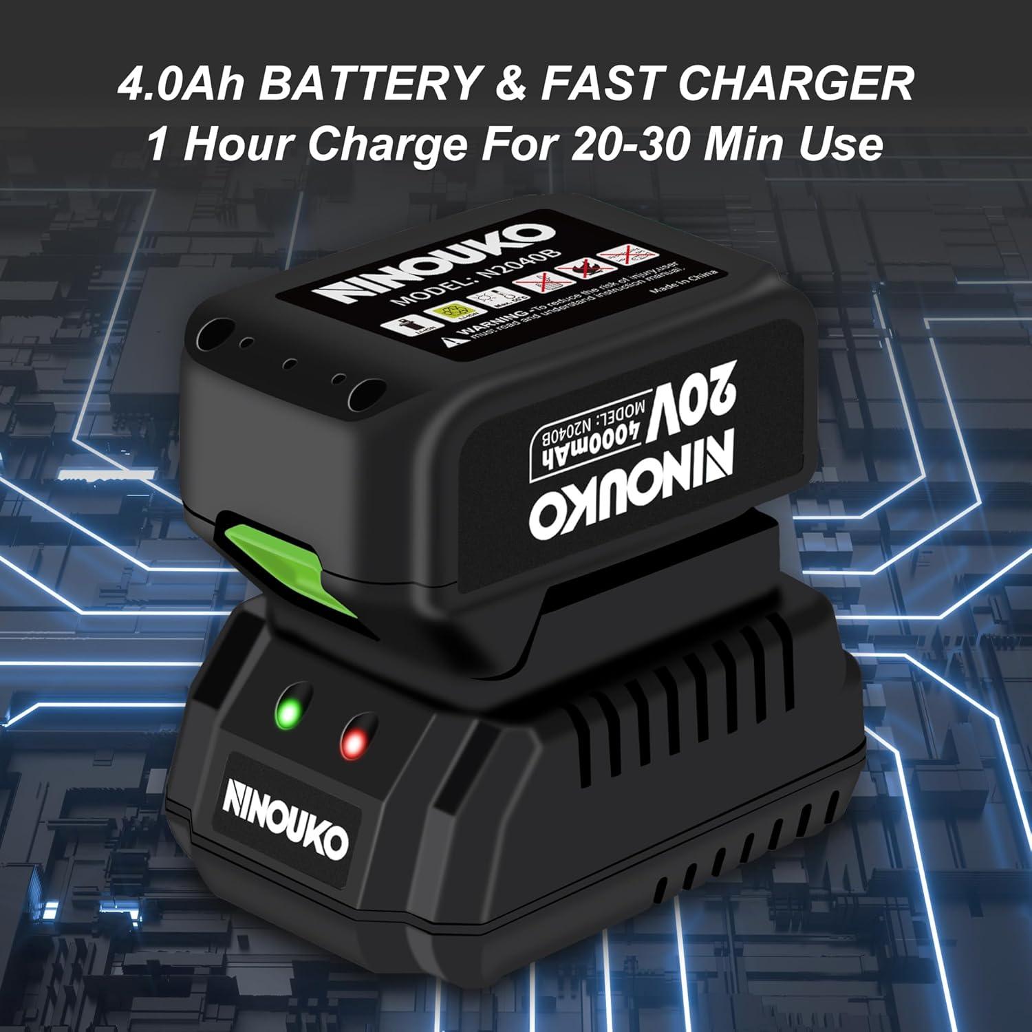 Soplador de Hojas NINOUKO 20V 4000mAh 2 Velocidades Verde