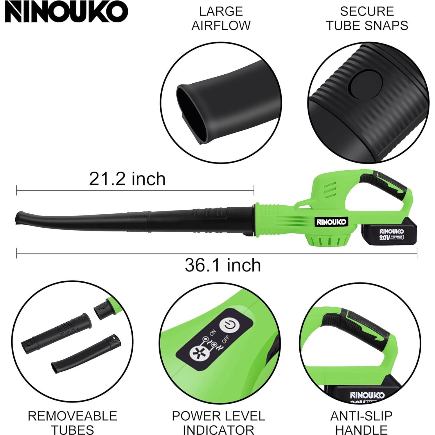 Soplador de Hojas NINOUKO 20V 4000mAh 2 Velocidades Verde
