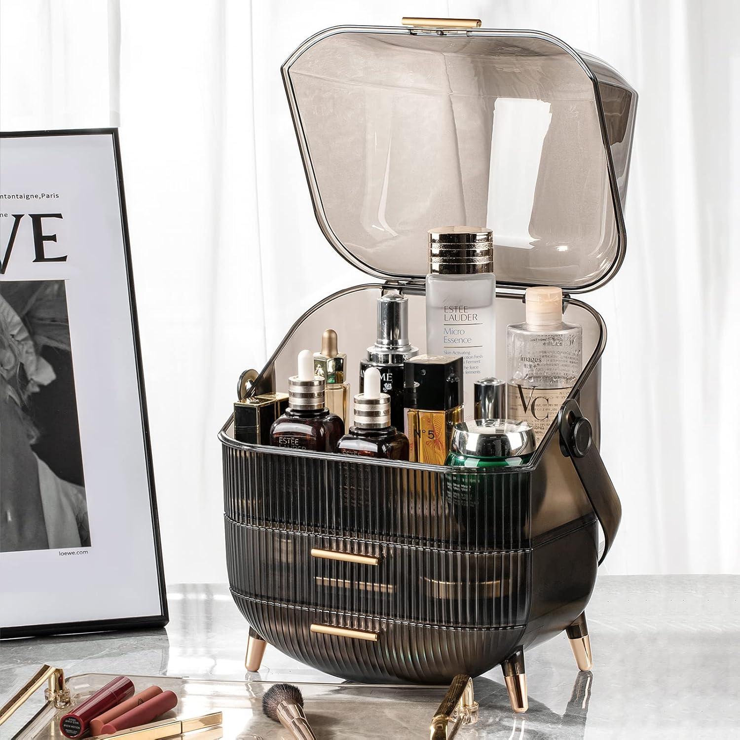 Organizador de Maquillaje CANITORON Gris con 2 Cajones 29x20.6x36.6cm