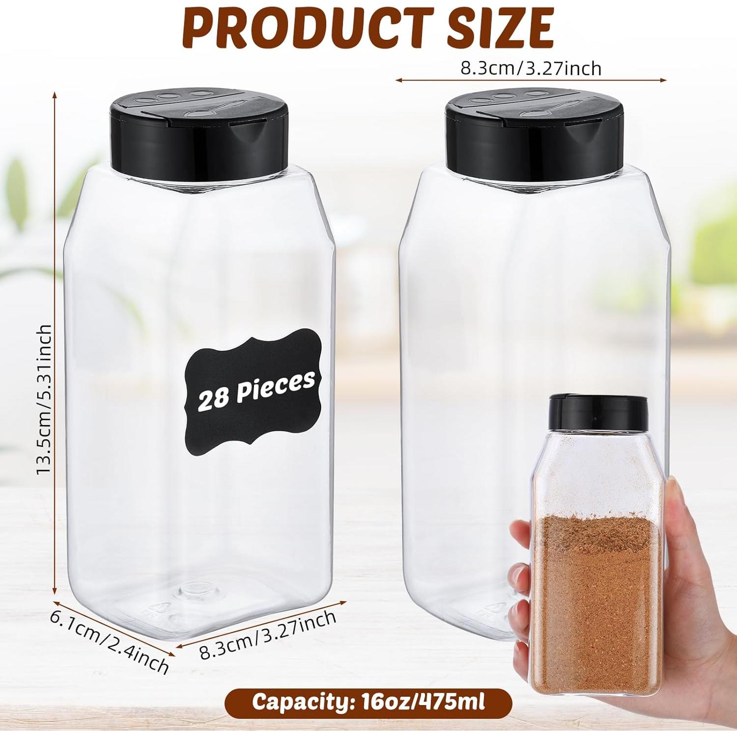 Mifoci 28 Tarros de Especias Plástico 475ml Cuadrados con Etiquetas