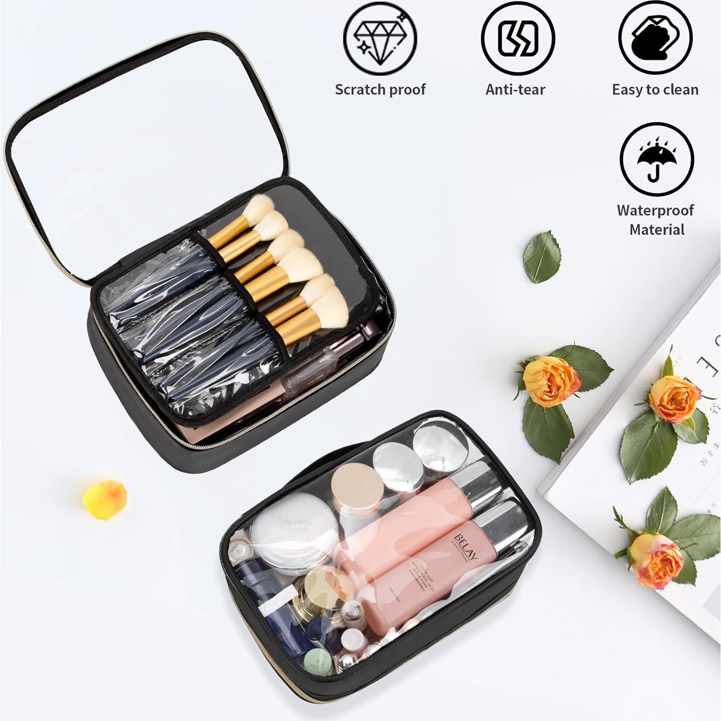 Bolsa de Maquillaje Transparente Partyreal Grande Negra 24.9x17cm