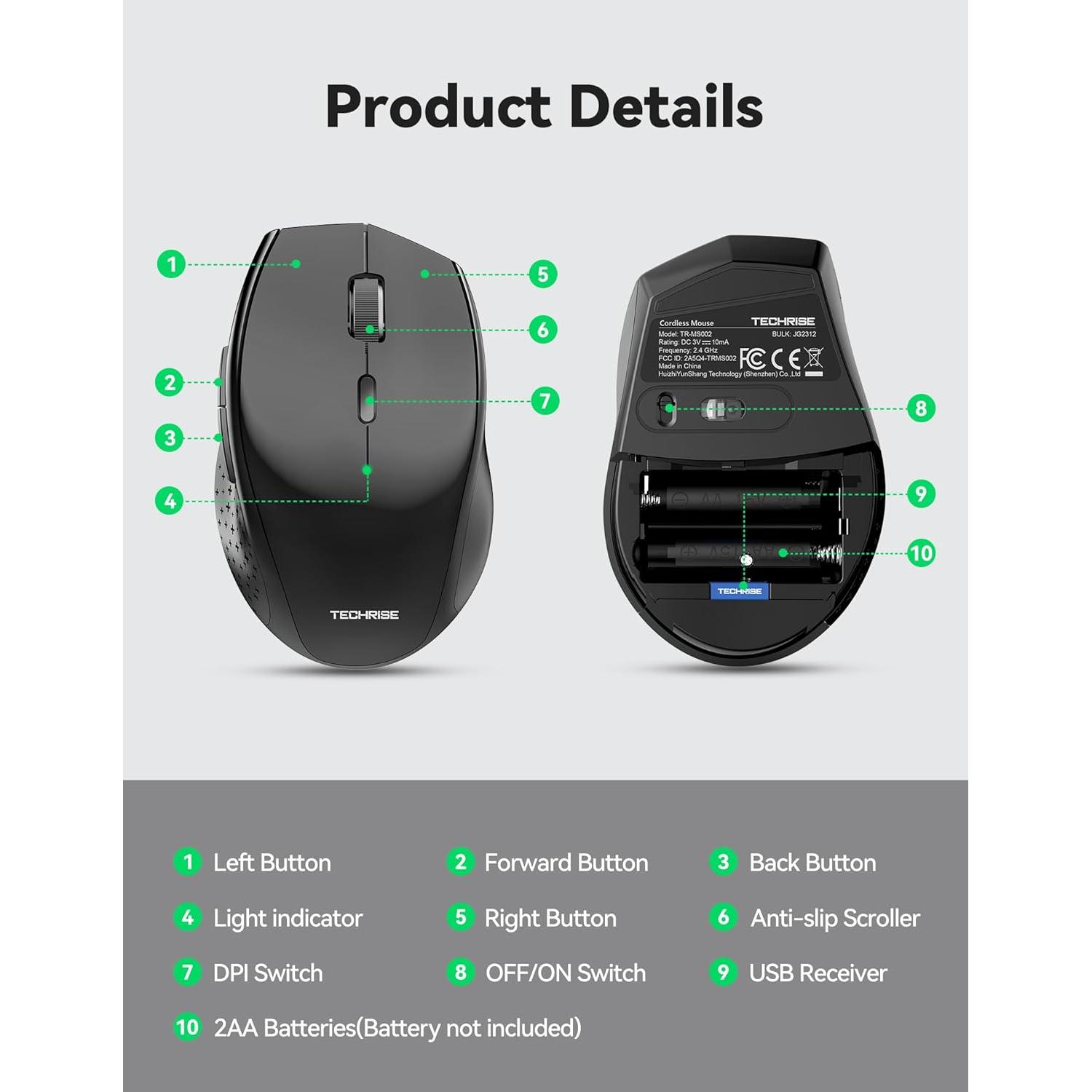 Ratón Inalámbrico TechRise 4800 DPI 6 Botones Negro