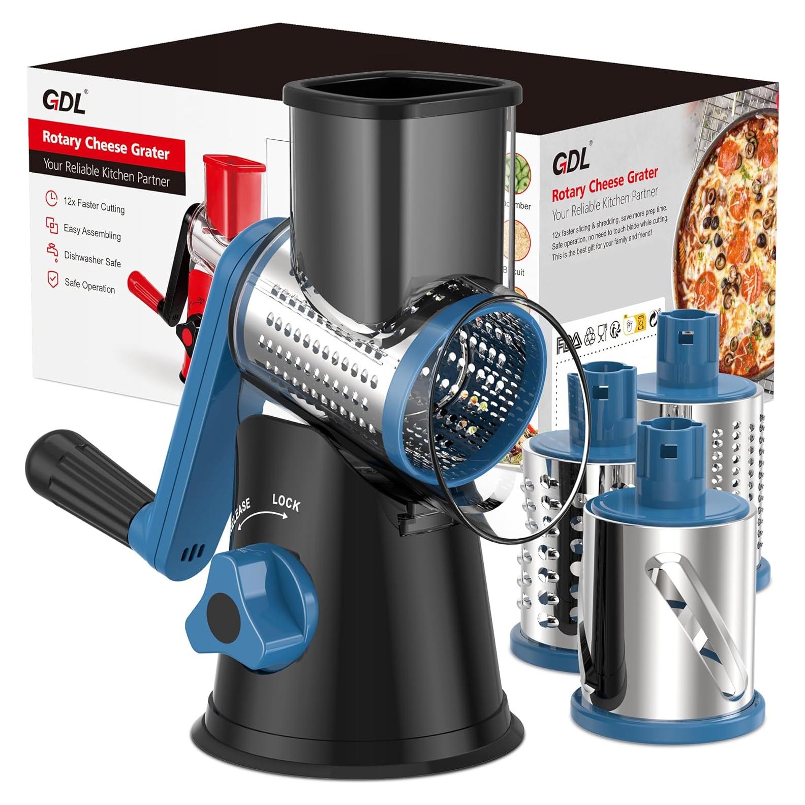 Rallador de Queso Rotativo GDL con 3 Cuchillas de Acero Inoxidable