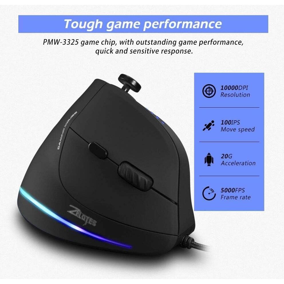 Mouse Gaming Vertical Zelotes C18 10000DPI RGB 11 Botones