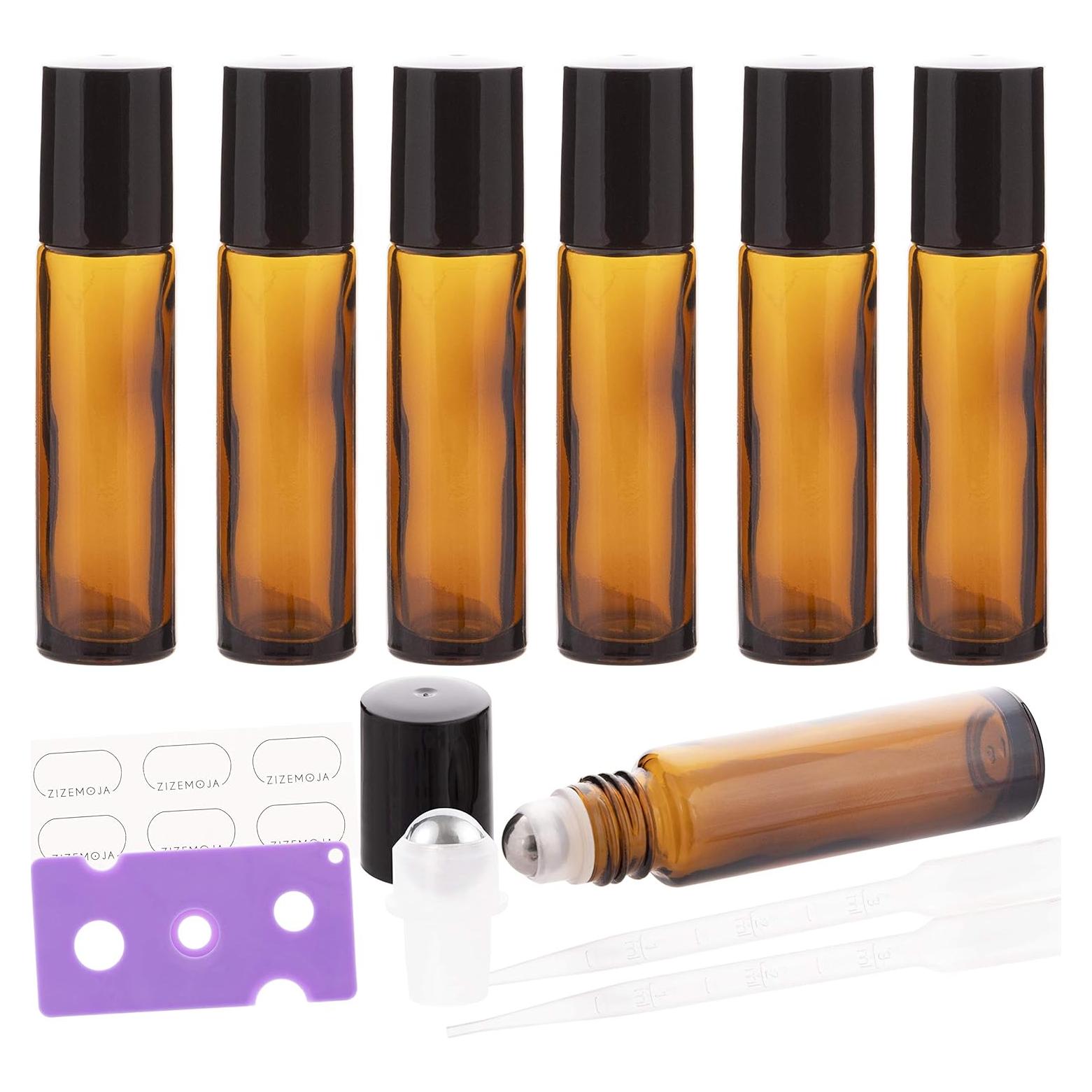 6 Botellas de Vidrio Ámbar 10ml con Bolas de Acero ZIZEMOJA