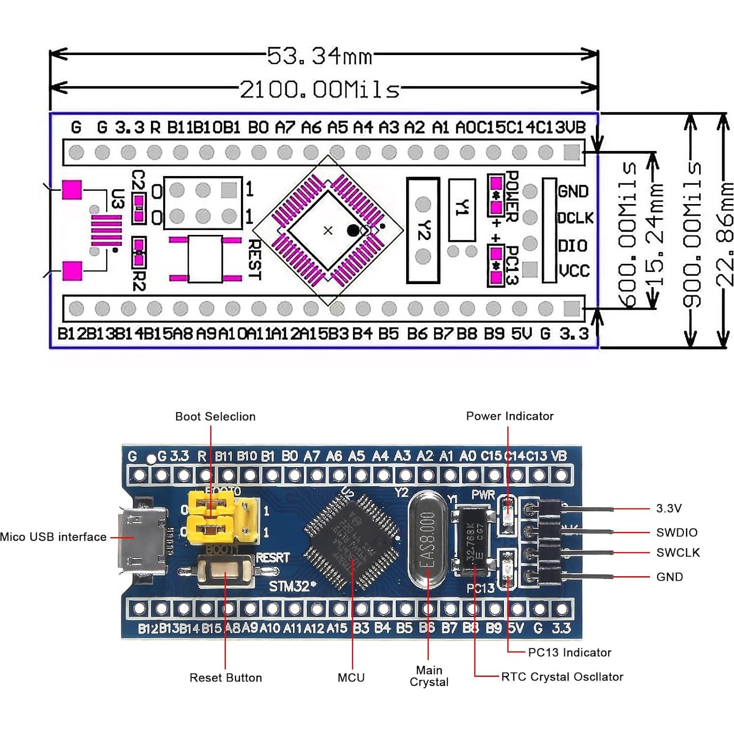Placa de Desarrollo Alinan STM32F103C6T6 3pcs 32K Flash 10K RAM