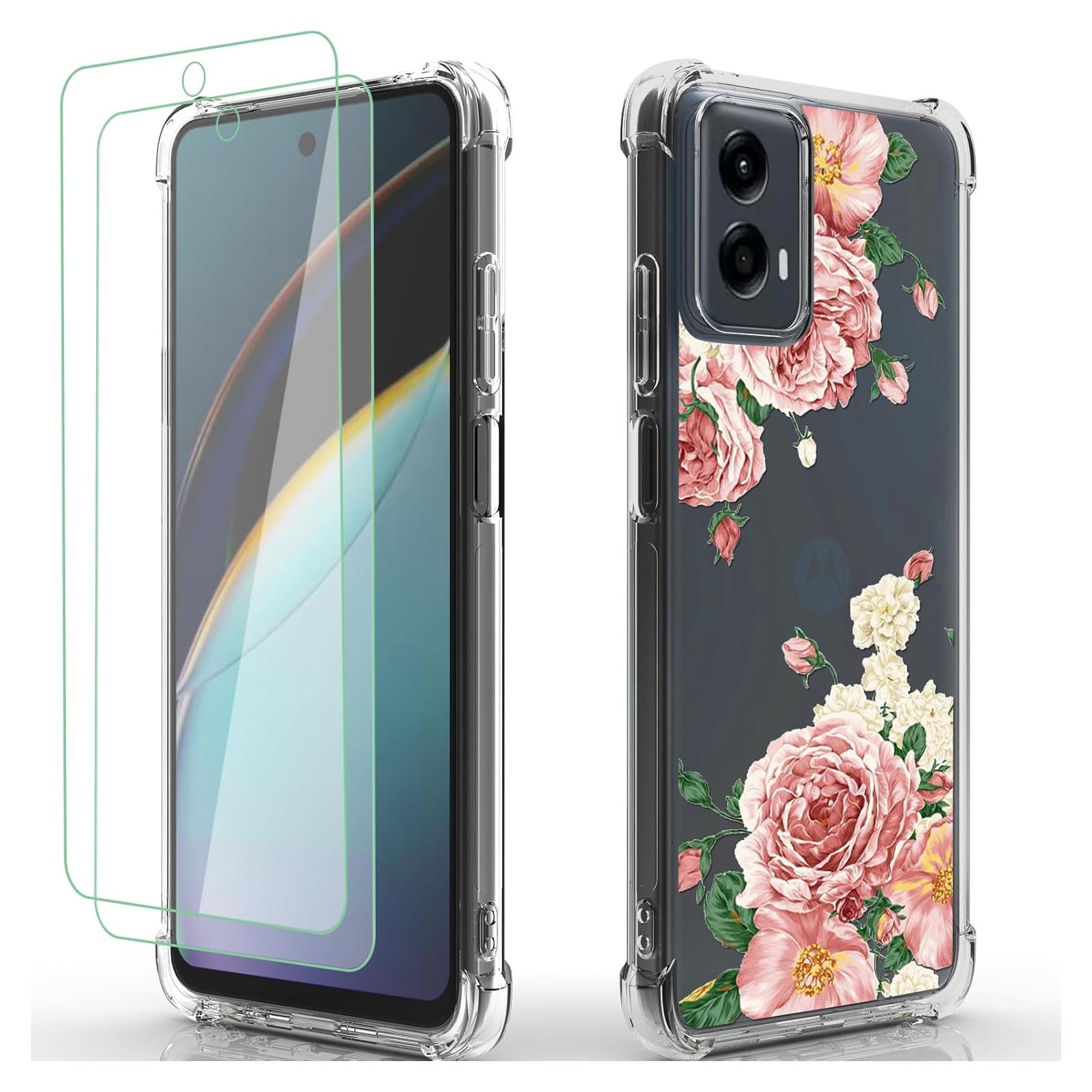 Funda Moto G 5G 2024 Osophter Gran Flor Rosa con Protector