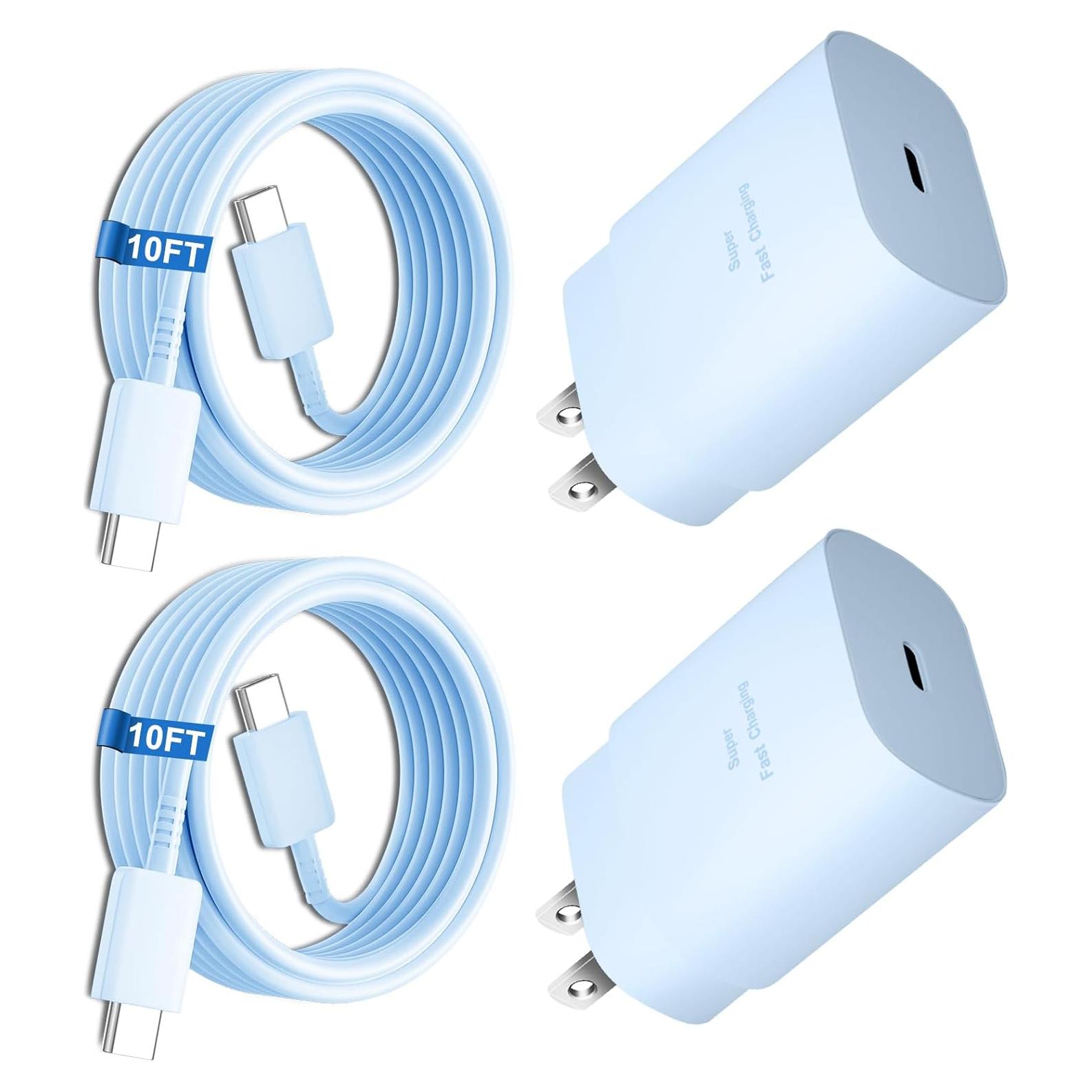 Cargador Rápido 25W Samsung Tipo C + Cable 10FT Azul