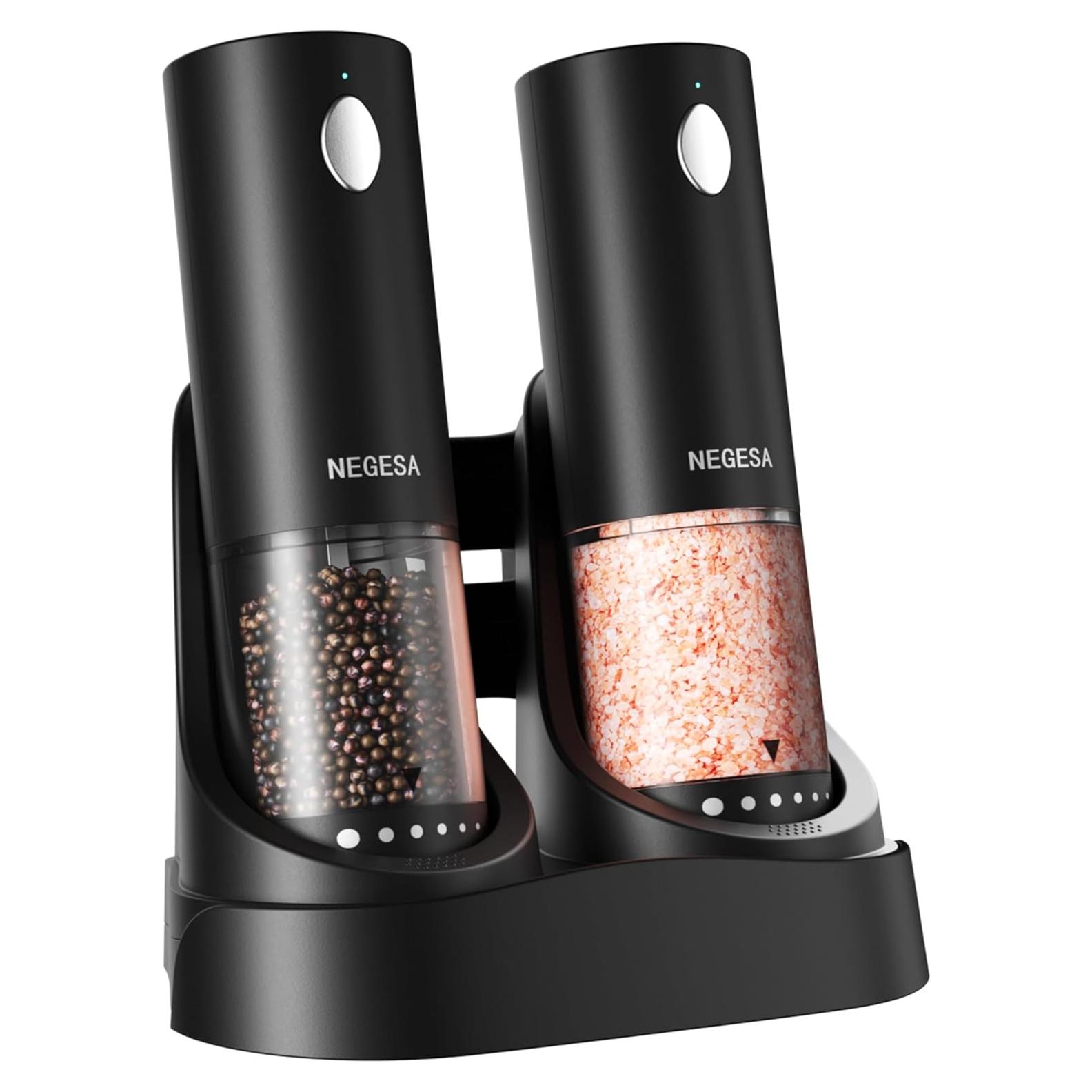 Juego de Molinillos Eléctricos de Sal y Pimienta NEGESA Negro