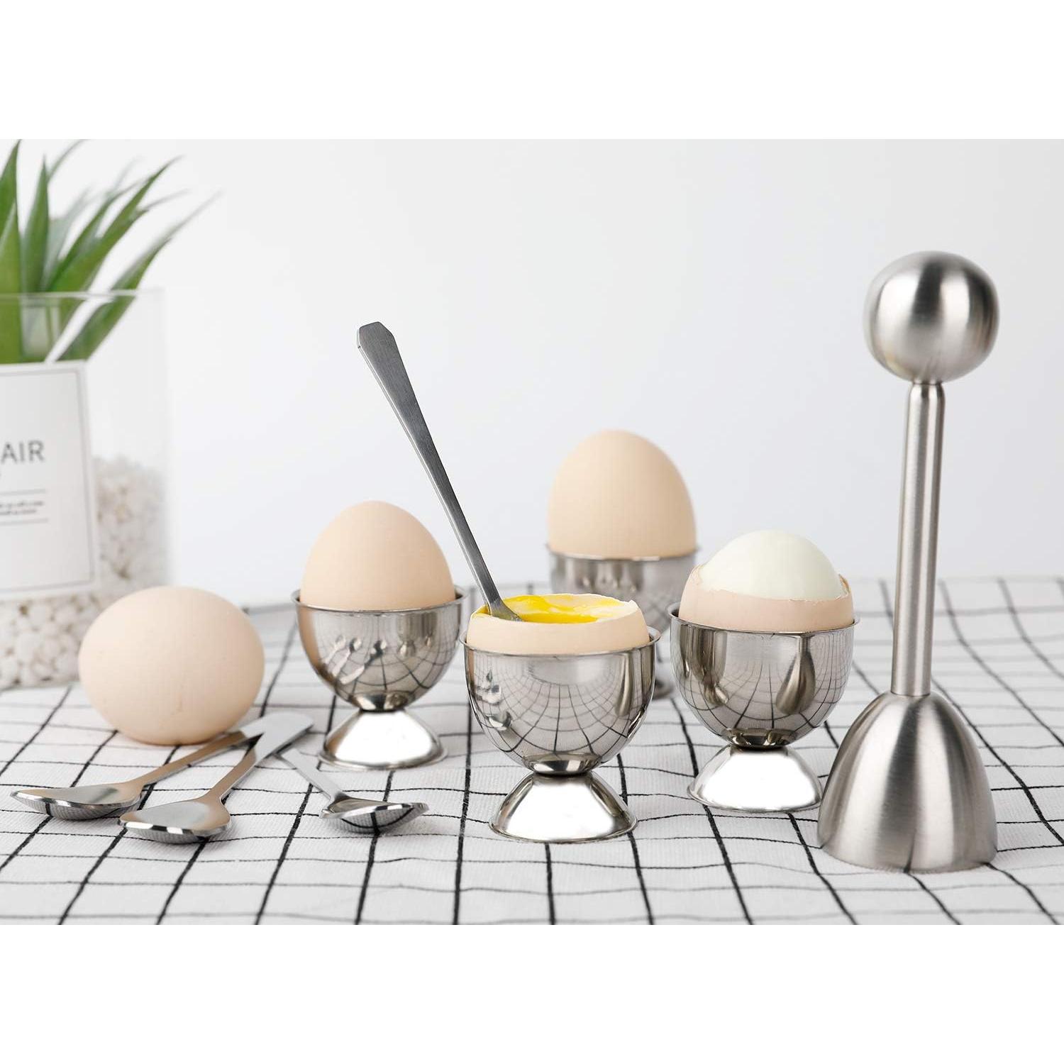 Juego Cortador de Huevos YellRin Acero Inoxidable 1 Cortador 4 Cucharas 4 Tazas