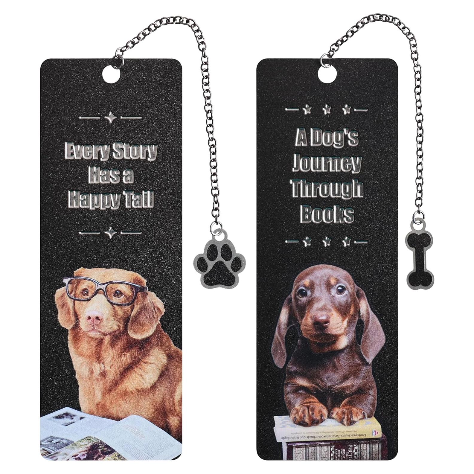 2 Pieces Cute Dog Metal Bookmarks with Graduated Scale, Pet Theme Golden Retriever Black Dachshund Large Size Book Mark, Bookmark for Book Lovers Reading Women Writers Readers Children Teens Men