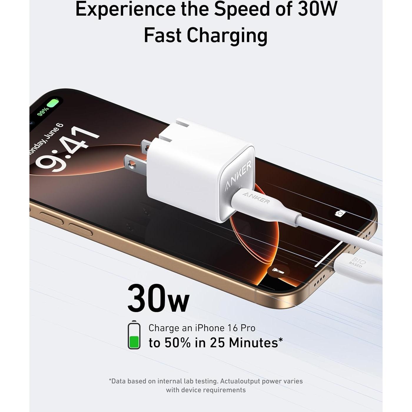 Cargador Anker 511 Nano 3 USB C 30W Carga Rápida Blanco