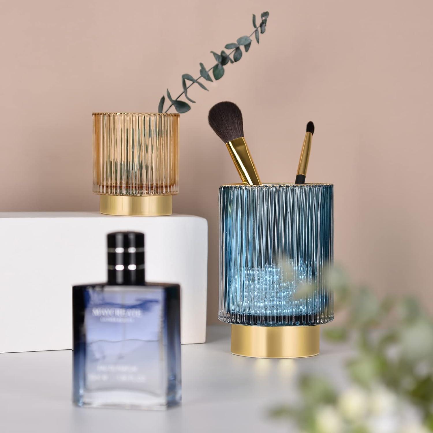 Soporte para Brochas de Maquillaje CANITORON 2 Piezas Vidrio Ámbar