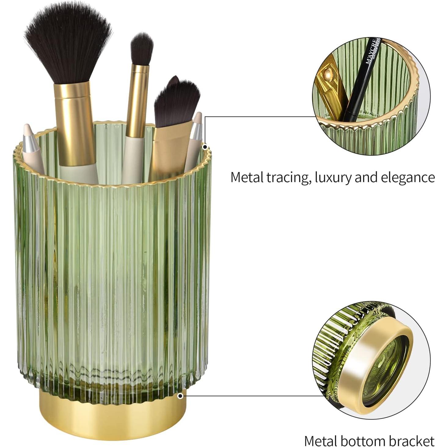 Soporte para Brochas de Maquillaje CANITORON 2 Piezas Vidrio Ámbar