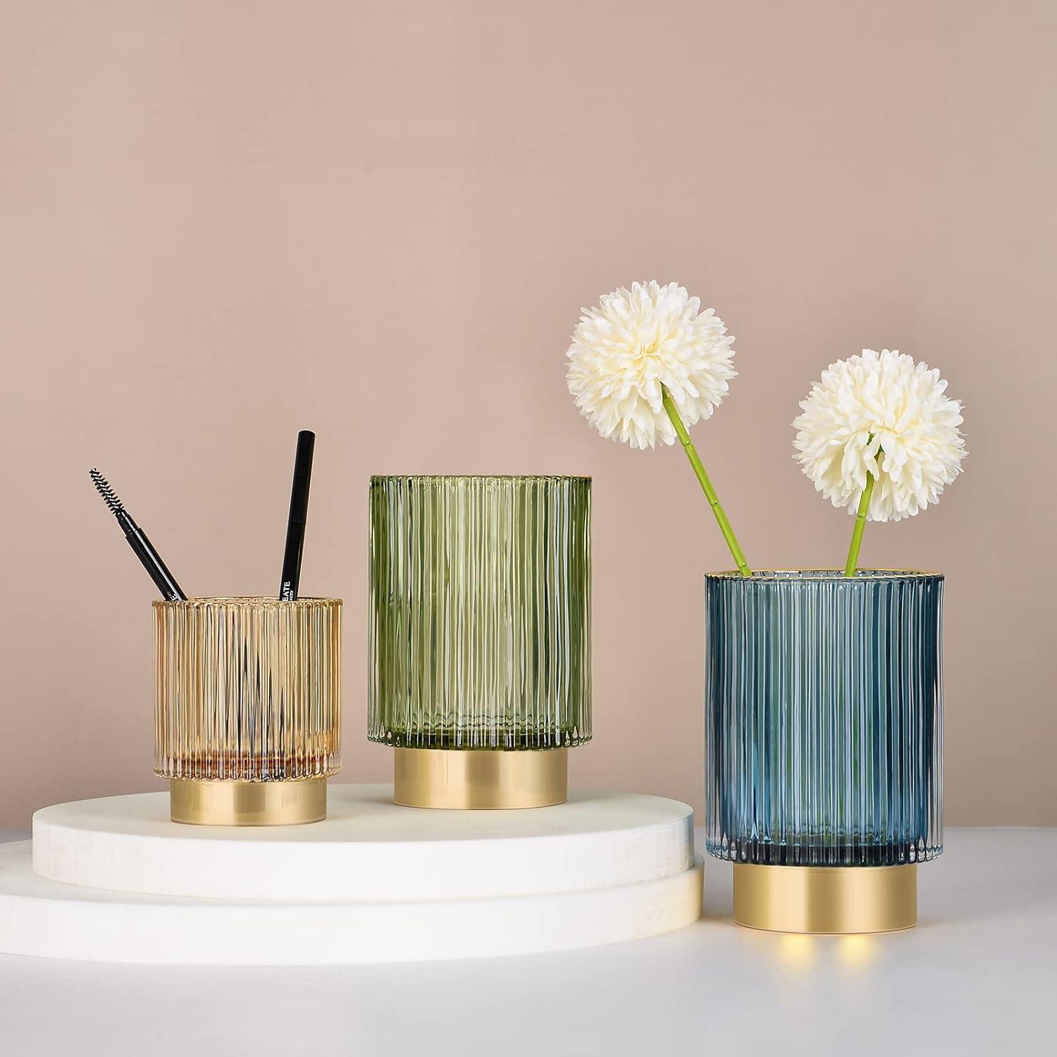 Soporte para Brochas de Maquillaje CANITORON 2 Piezas Vidrio Ámbar