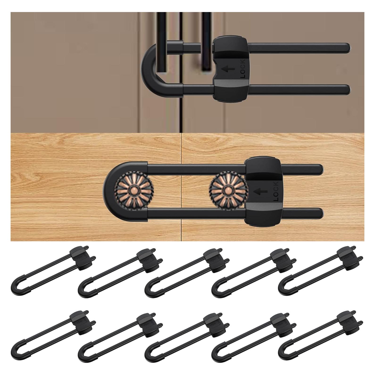 Cerraduras de Gabinete de Seguridad Ajustables Negras - 10 Piezas