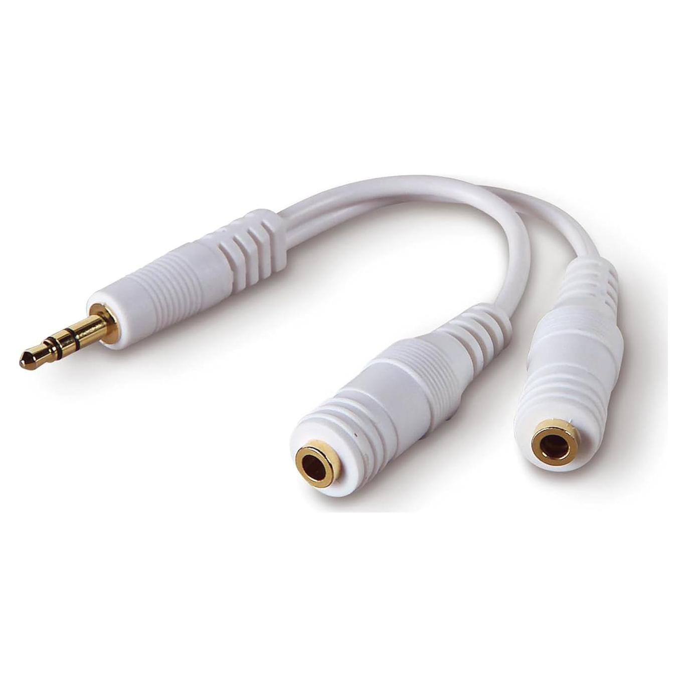 Divisor de Audio Belkin 3.5mm - Adaptador Doble para Auriculares y Altavoces - Blanco