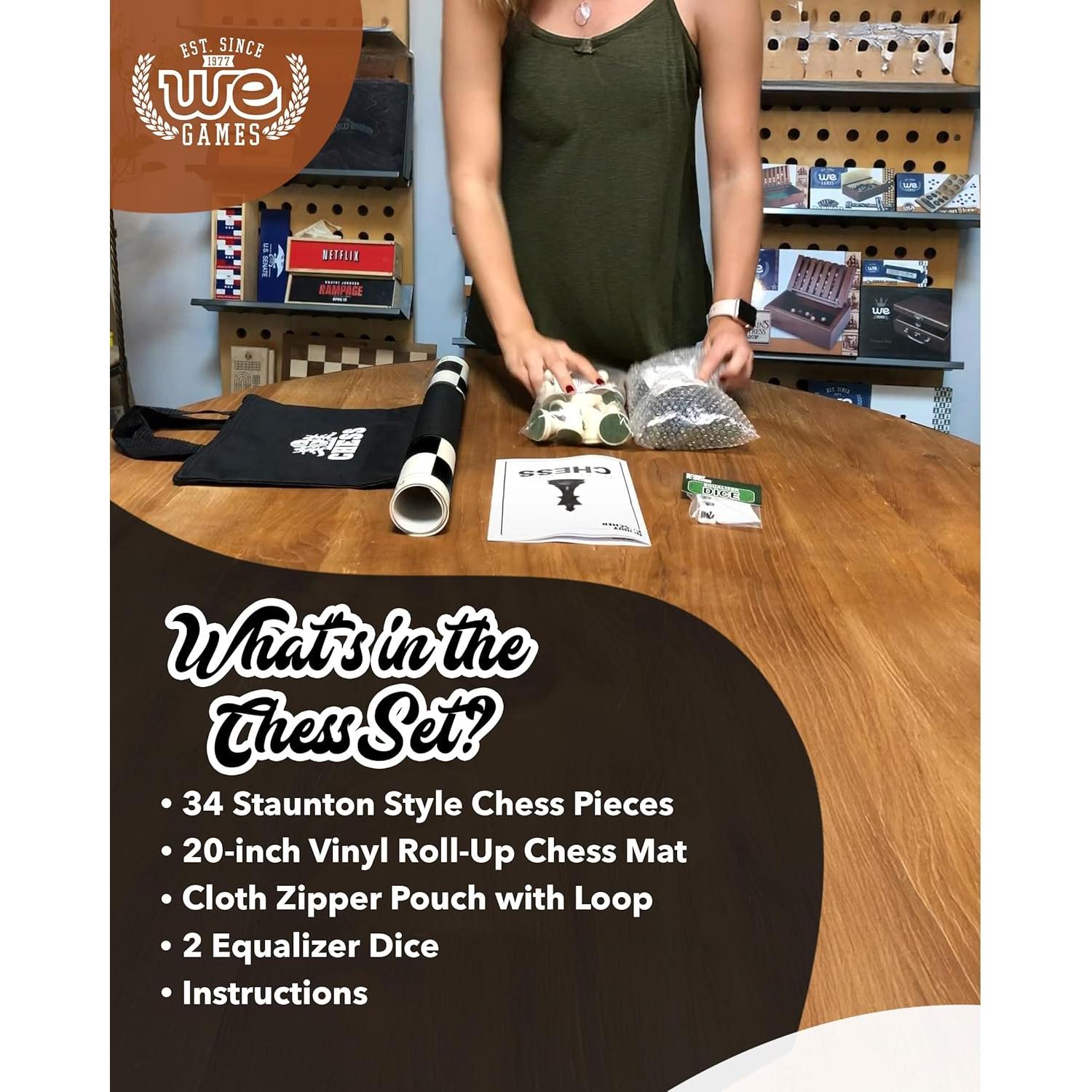 Juego de Ajedrez de Torneo WE Games - 34 Piezas y Tablero Plegable