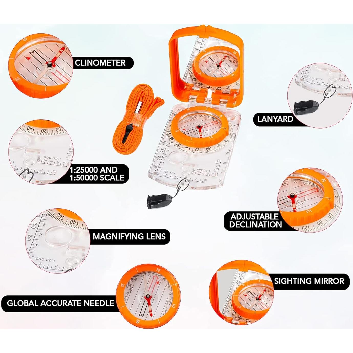 Brújula de Boy Scout TurnOnSport con Espejo y Declinación Ajustable