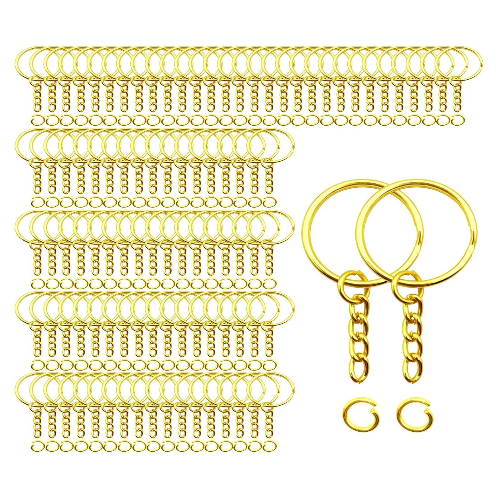 100 Anillos de Llave Dorados 25 mm con Cadena ZoloAJay