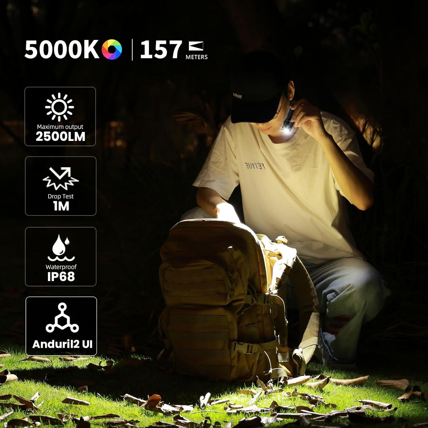 Linterna LED Wurkkos TS10 MAX 2500 Lúmenes Recargable Negra