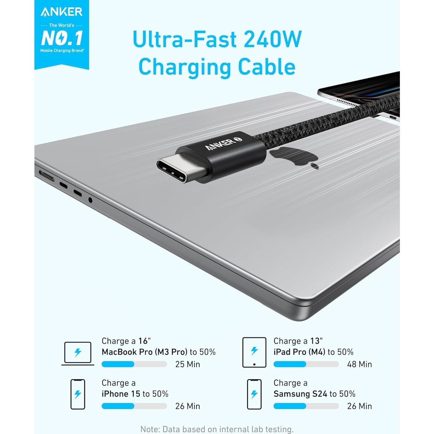 Cable USB-C a USB-C Anker Zolo 240W Trenzado 0.91m Negro