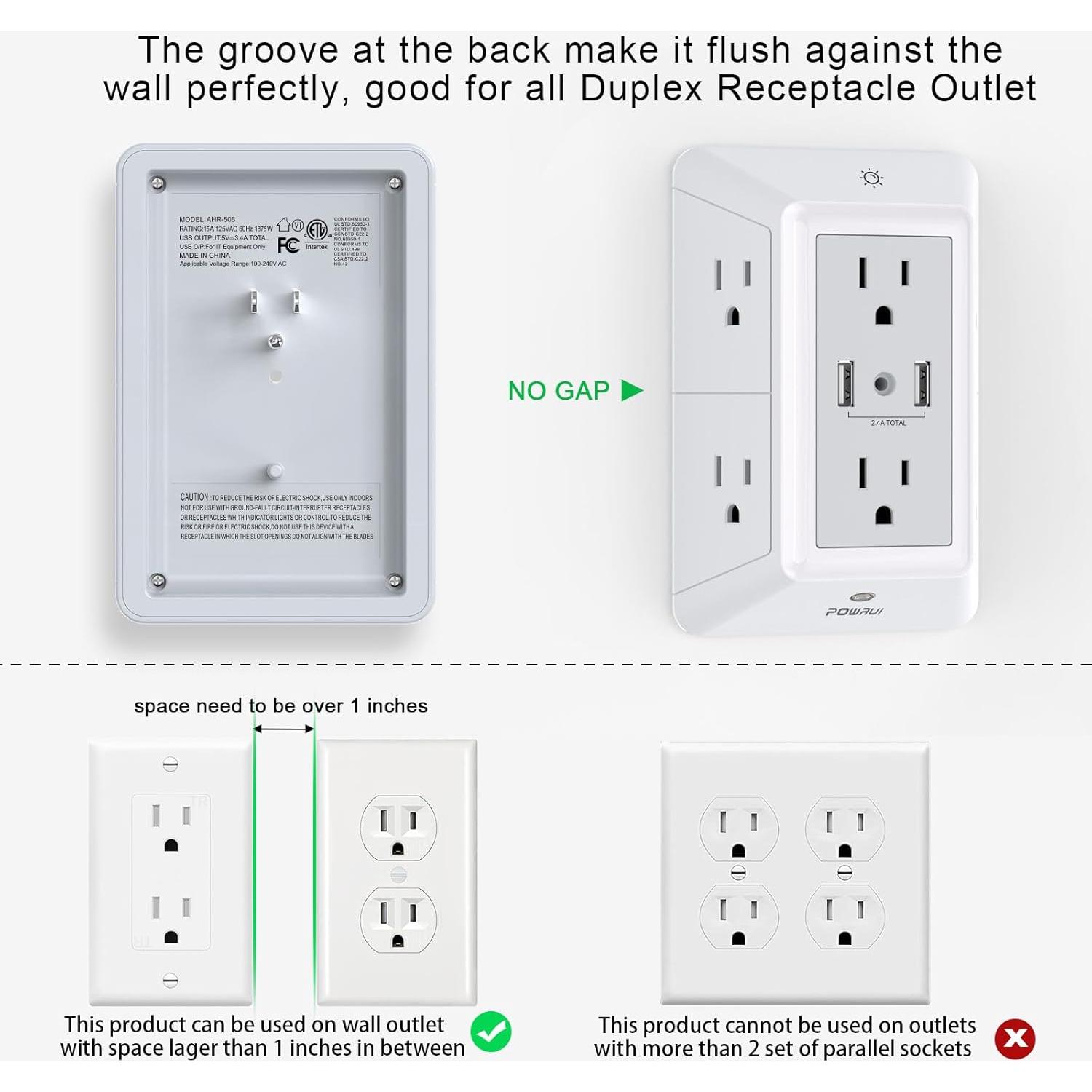 Cargador de pared USB POWRUI AHR-508 con 6 salidas y luz nocturna
