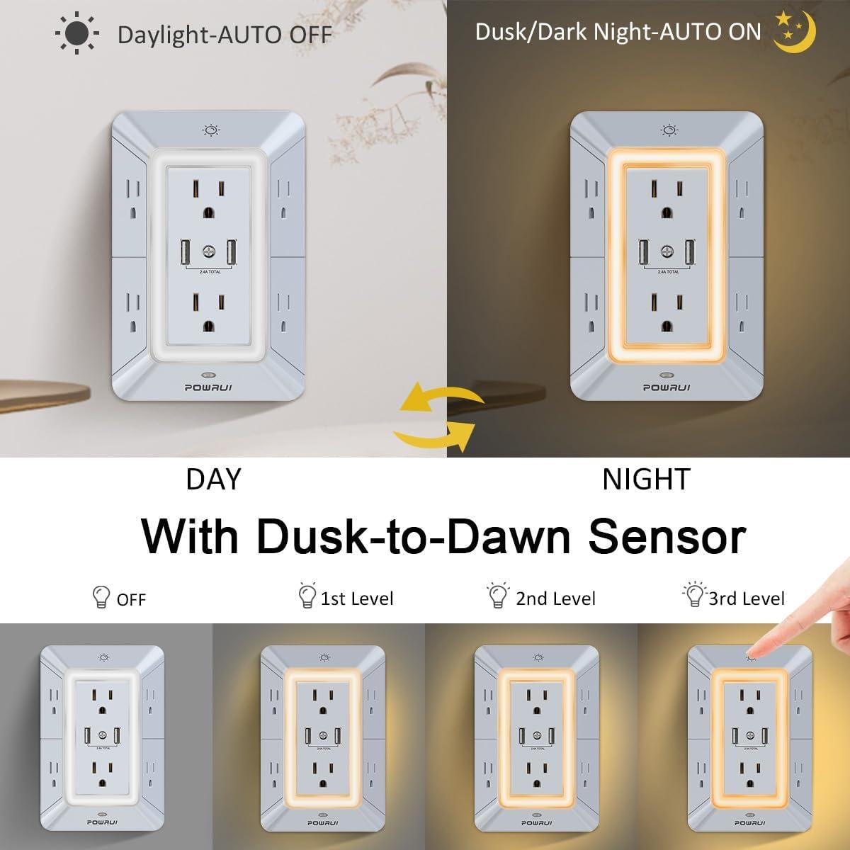 Cargador de pared USB POWRUI AHR-508 con 6 salidas y luz nocturna