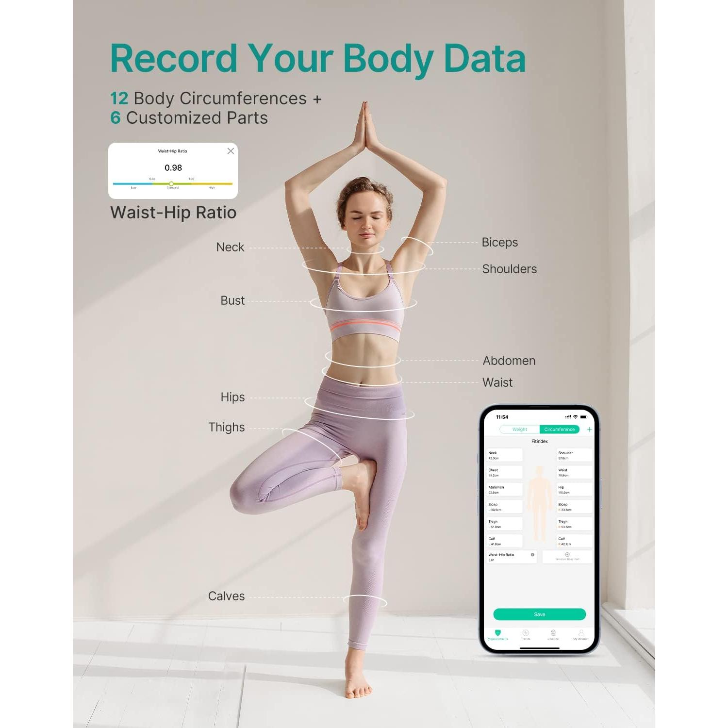 Báscula Inteligente FITINDEX y Cinta Métrica Digital 180kg