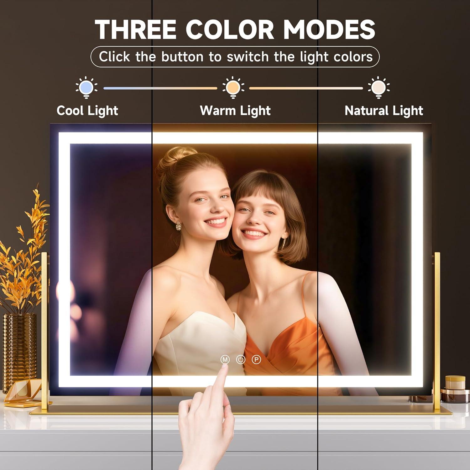 Espejo de tocador Hasipu LED 65x54 cm Oro con aumento 10X