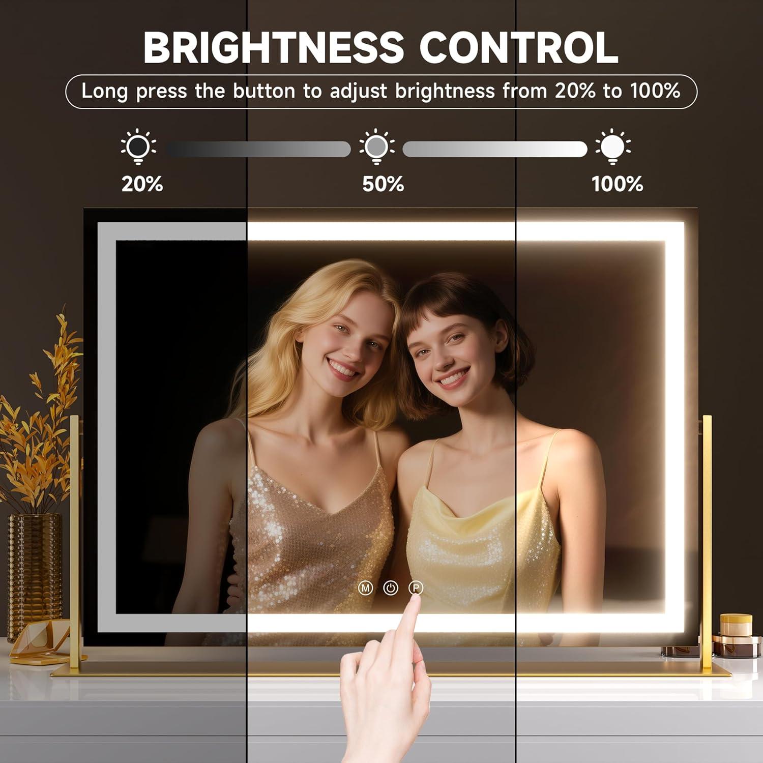 Espejo de tocador Hasipu LED 65x54 cm Oro con aumento 10X